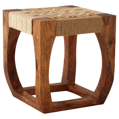Boho Natural Acacia Wood and Jute Square Stool