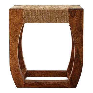 Boho Natural Acacia Wood and Jute Square Stool