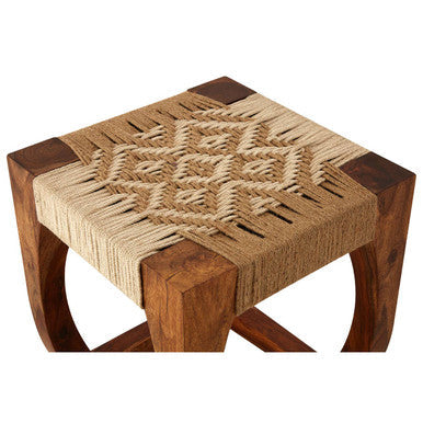 Boho Natural Acacia Wood and Jute Square Stool