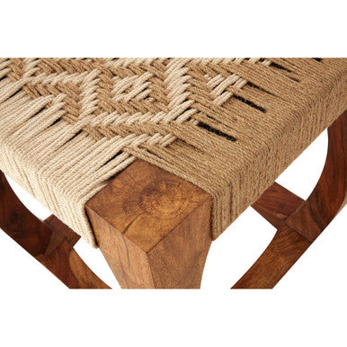 Boho Natural Acacia Wood and Jute Square Stool