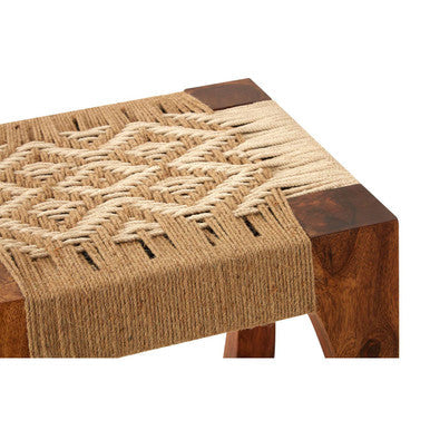 Boho Natural Acacia Wood and Jute Square Stool