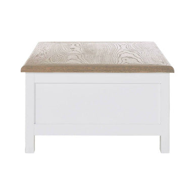 White Wooden Coffee Table with Natural Oak Top and 2 Storage Drawers, Hampstead
