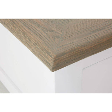 White Wooden Coffee Table with Natural Oak Top and 2 Storage Drawers, Hampstead