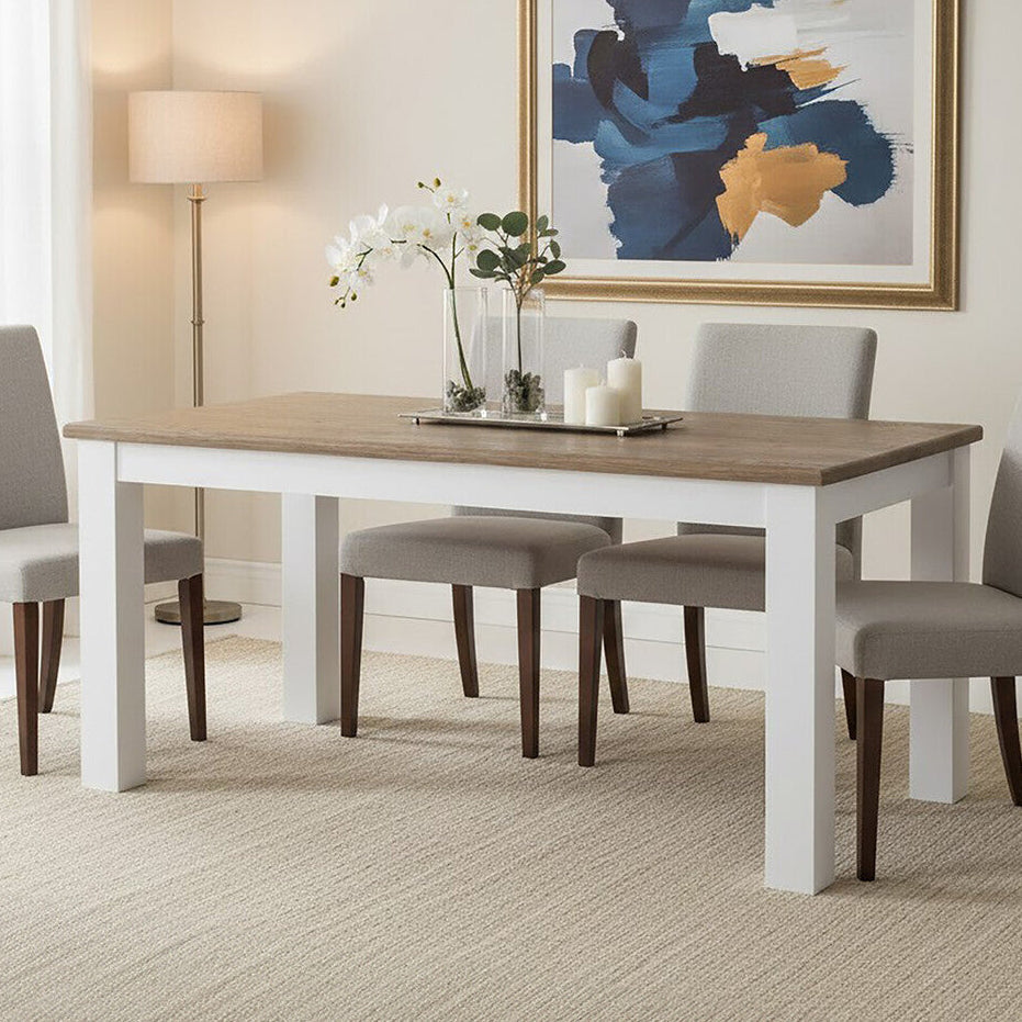 White Dining Table with Golden Oak Effect Tabletop, Hampstead