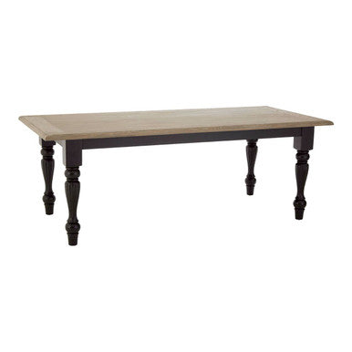 Natural Oak Veneer Wooden Dining Table with Black Carved Birchwood Legs, Kensington Townhouse