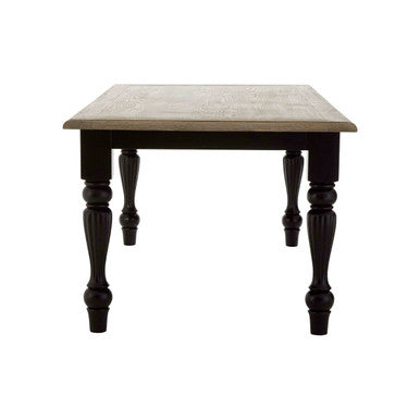 Natural Oak Veneer Wooden Dining Table with Black Carved Birchwood Legs, Kensington Townhouse