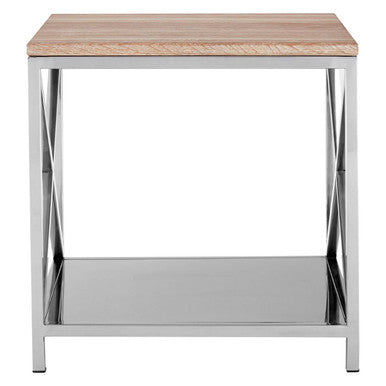 Natural Oak Wood Side Table with Polished Stainless Steel Lattice Frame, Chiswick