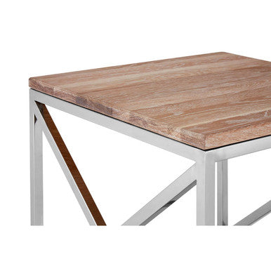 Natural Oak Wood Side Table with Polished Stainless Steel Lattice Frame, Chiswick