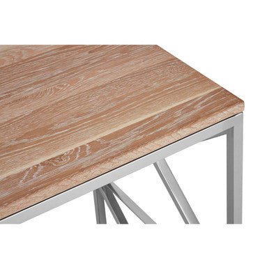Natural Oak Wood Side Table with Polished Stainless Steel Lattice Frame, Chiswick