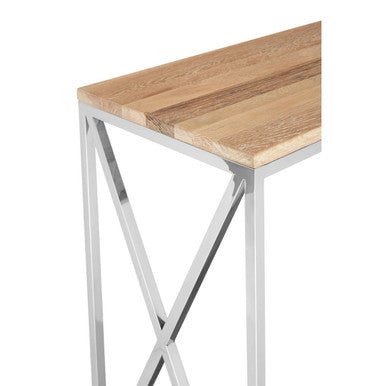 Chiswick Natural Oak Wood Console Table with Silver Finish Frame
