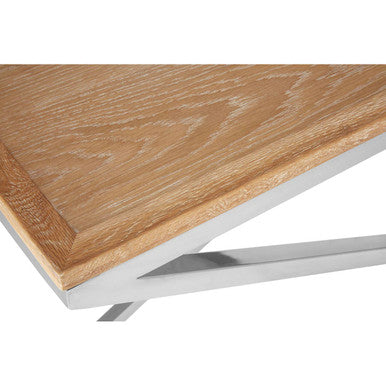 Natural Oak Wood Console Table with Polished Steel Cross Frame Legs , Holland