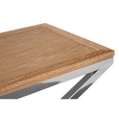 Natural Oak Wood Console Table with Polished Steel Cross Frame Legs , Holland
