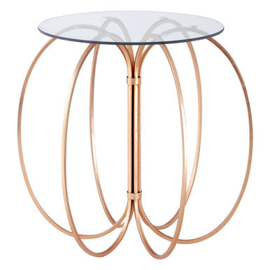 Lexa Rose Gold Finish Side Table with Glass Top