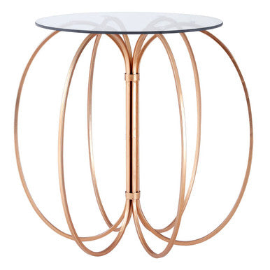 Lexa Rose Gold Finish Side Table with Glass Top