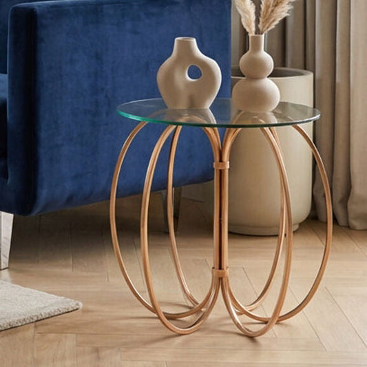 Lexa Rose Gold Finish Side Table with Glass Top