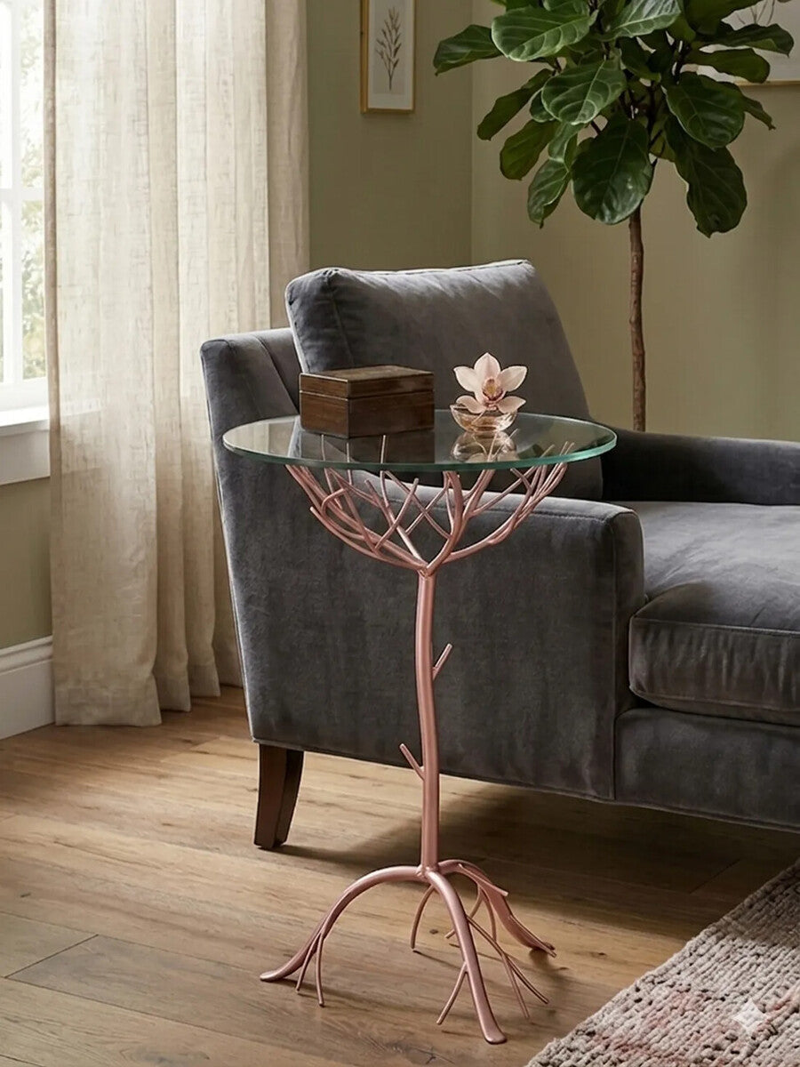 Lexa Rose Gold Finish Branch Design Side Table