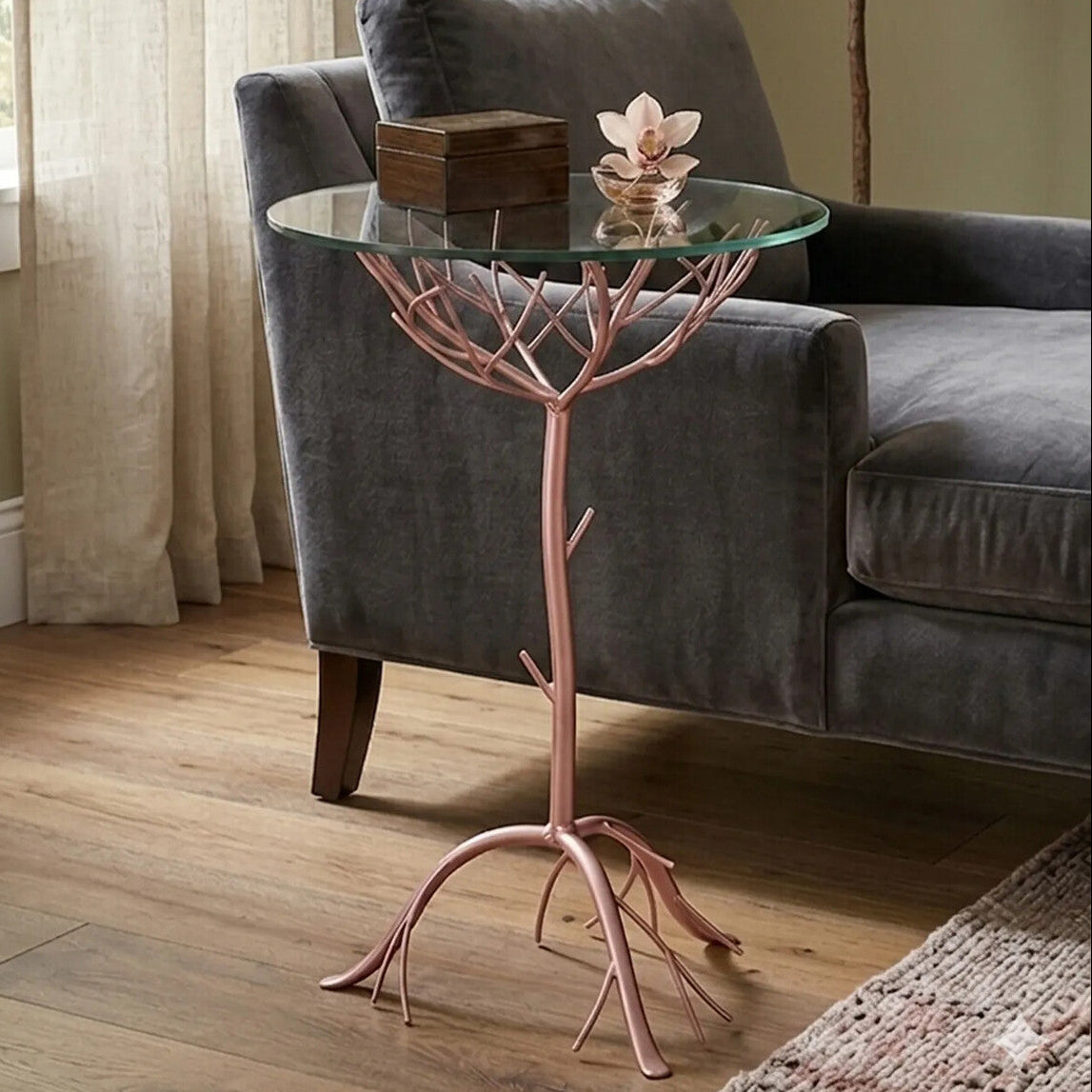 Lexa Rose Gold Finish Branch Design Side Table