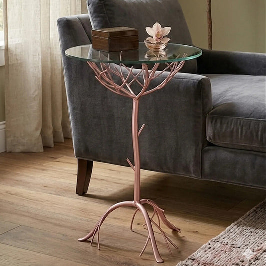 Lexa Rose Gold Finish Branch Design Side Table