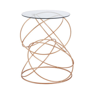 Tempered Glass Top  Circles Accent Table With Gold Finish Geometric Iron Stand, Lexa