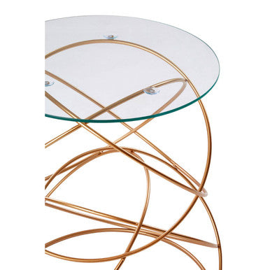 Tempered Glass Top  Circles Accent Table With Gold Finish Geometric Iron Stand, Lexa
