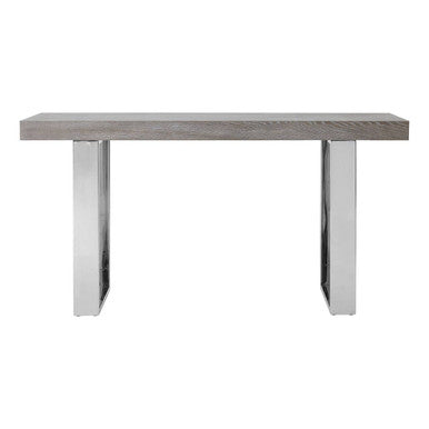Grey Elm Wood Console Table with Stainless Steel U-Shape Legs | Ulmus