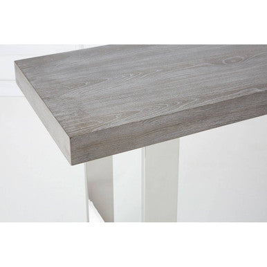 Grey Elm Wood Console Table with Stainless Steel U-Shape Legs, Ulmus