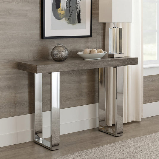 Grey Elm Wood Console Table with Stainless Steel U-Shape Legs | Ulmus