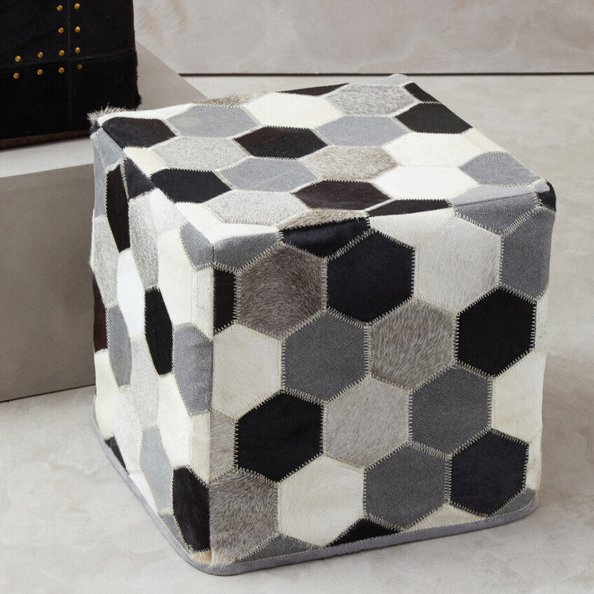 Leather Patchwork Pouffe | Safira