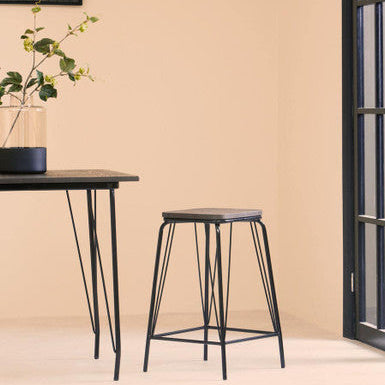 District Black Metal And Elm Wood Stool