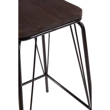 District Black Metal And Elm Wood Stool