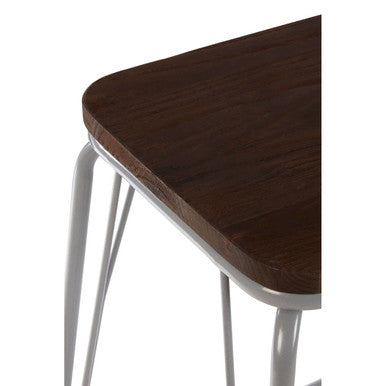 District Grey Metal And Elm Wood Stool