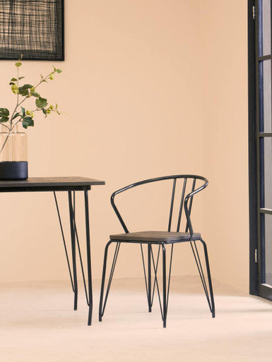 District Black Metal And Elm Wood Dining Table