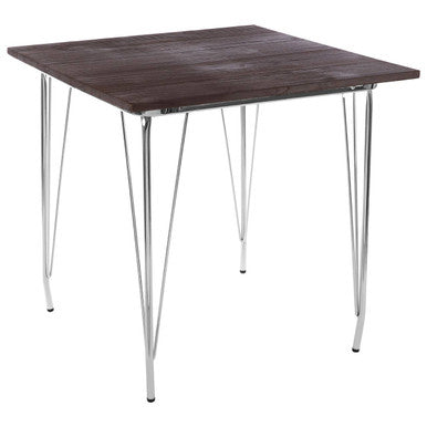 Silver Chrome Metal Legs and Brown Elm Wood Top Table, District