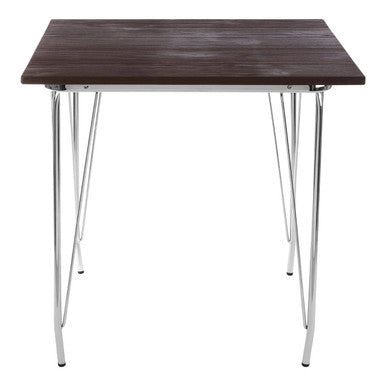 Silver Chrome Metal Legs and Brown Elm Wood Top Table, District