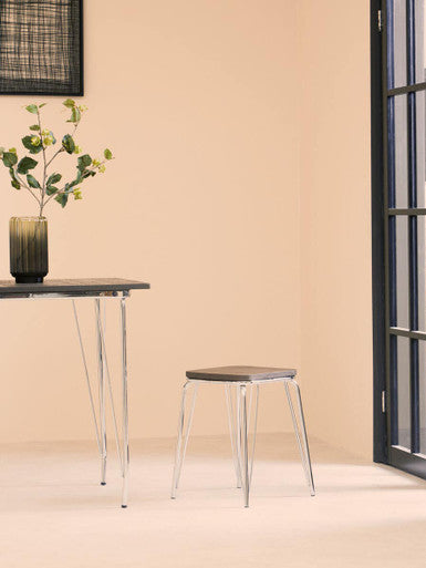 Silver Chrome Metal Legs and Brown Elm Wood Top Table, District