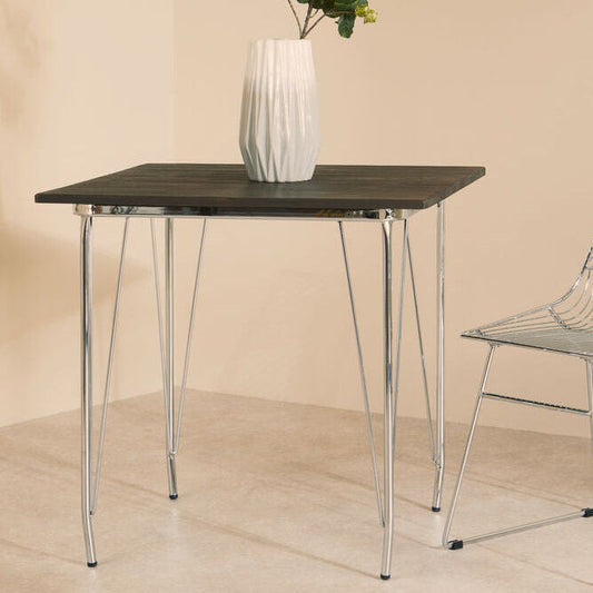 Silver Chrome Metal Legs and Brown Elm Wood Top Table, District