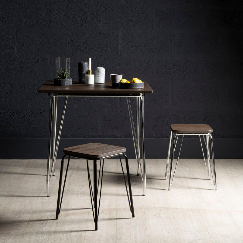 Silver Chrome Metal Legs and Brown Elm Wood Top Table, District