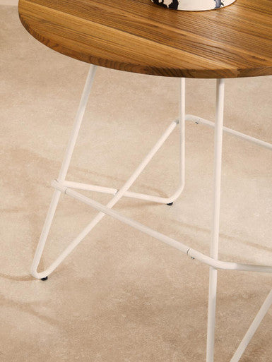 White Metal Legs and Natural Elm Wood Top Round Dining Table, District
