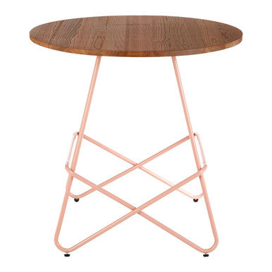 District Pink Metal And Elm Wood Round Dining Table
