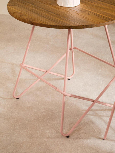 District Pink Metal And Elm Wood Round Dining Table
