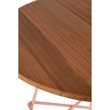 District Pink Metal And Elm Wood Round Dining Table