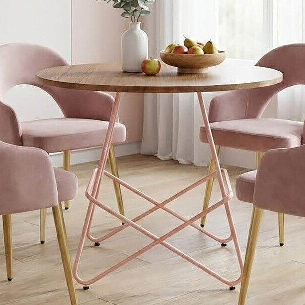 Pink Metal Legs and Natural Elm Wood Top Round Dining Table, District
