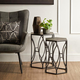 Avantis Black Finish Set of 2 Hourglass Side Tables