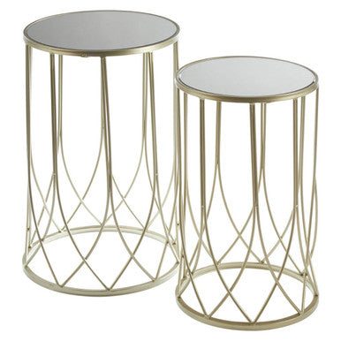 Avantis Champagne Finish Set of 2 Round Side Tables with Crossed Arch Design