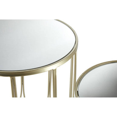 Avantis Champagne Finish Set of 2 Round Side Tables with Crossed Arch Design