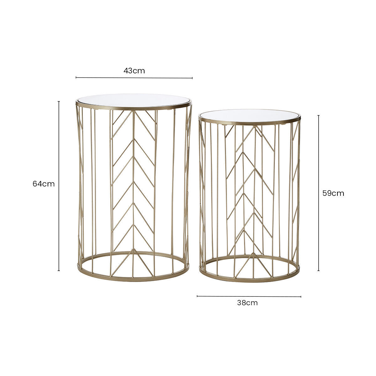 Avantis Champagne Finish Set of 2 Round Side Tables with Geometric Design