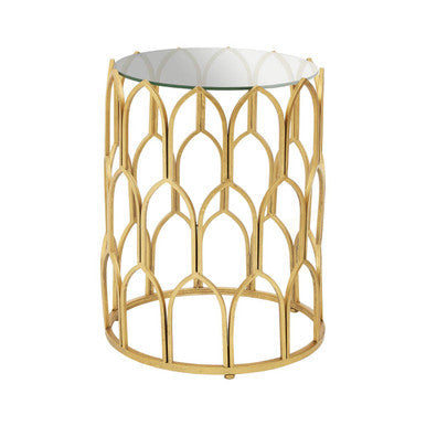 Merlin Gold Finish Side Table with Glass Top