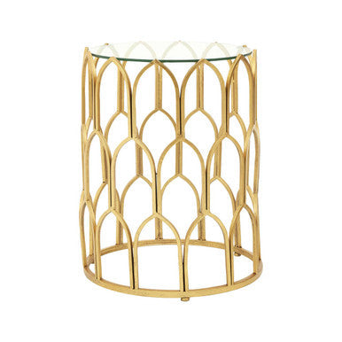 Merlin Gold Finish Side Table with Glass Top