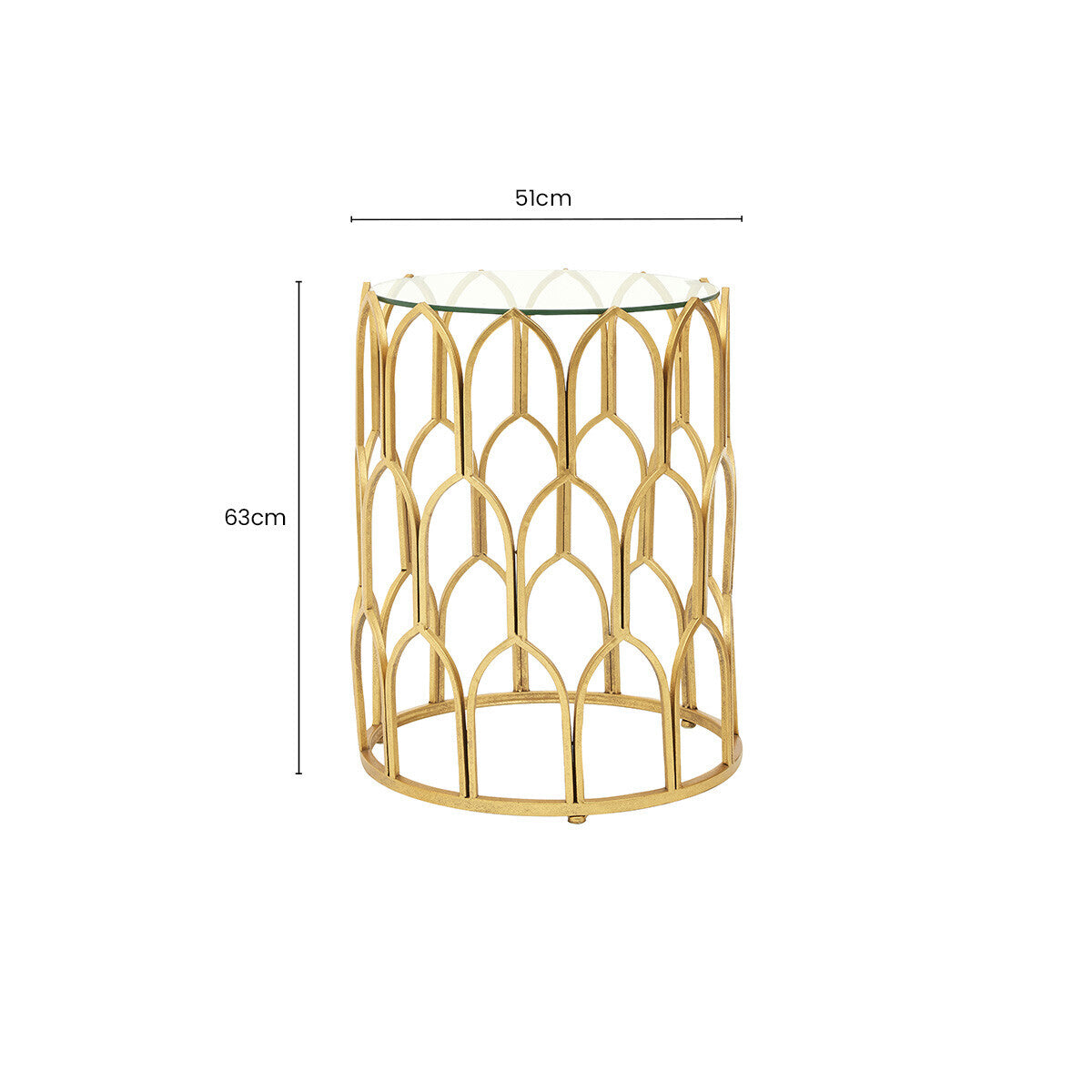 Merlin Gold Finish Side Table with Glass Top