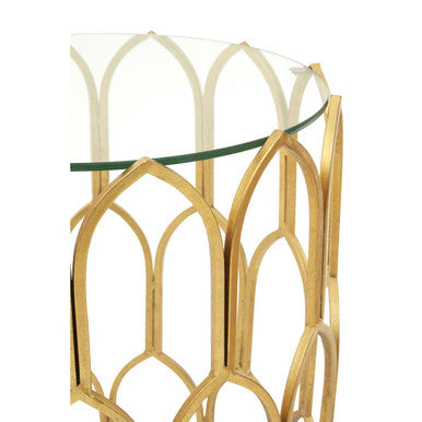 Merlin Gold Finish Side Table with Glass Top